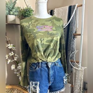 Bluenotes Camouflage ‘Good Vibes Worldwide’ Long Sleeve Double Sided Crewneck